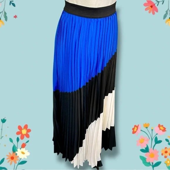 NWT Lane Bryant Blue, Black & White Colorblock Pleated Maxi Skirt Size 26/28 - Picture 10 of 14